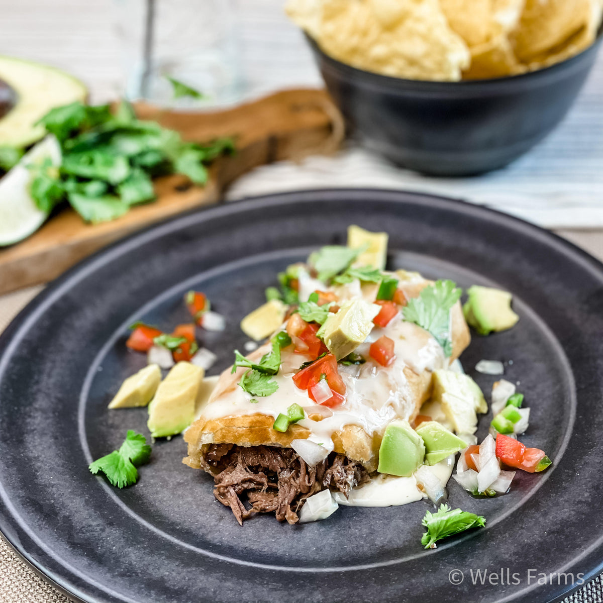 Slow Cooker Shredded Beef Chimichanga Recipe - My Natural Family